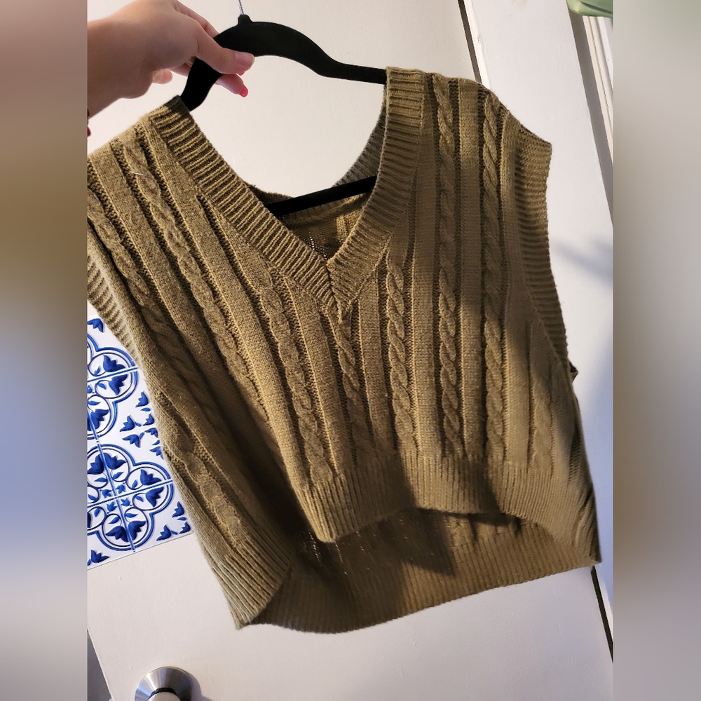Olive Green Knitted V neck Sweater